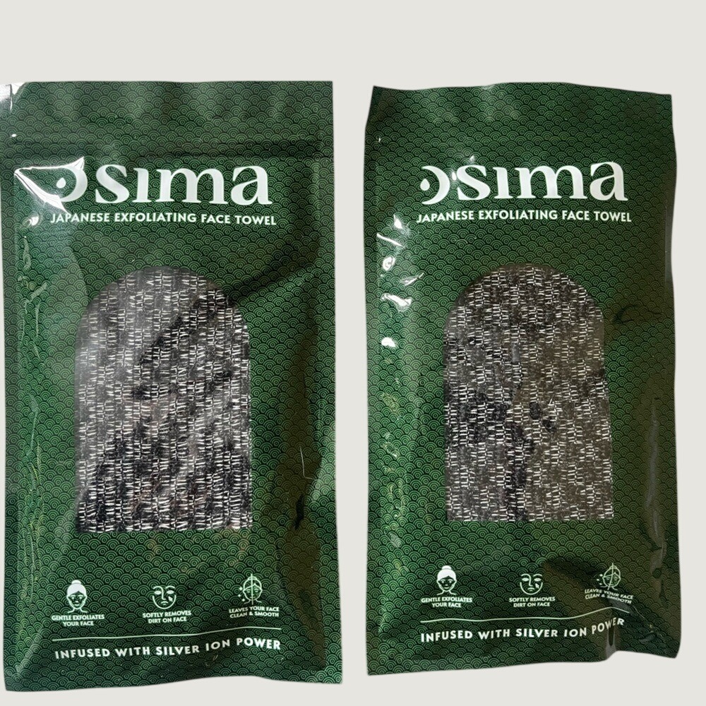 Sima Japanese Exfoliating Silver Infused Face Towels Set Of 2 Black New